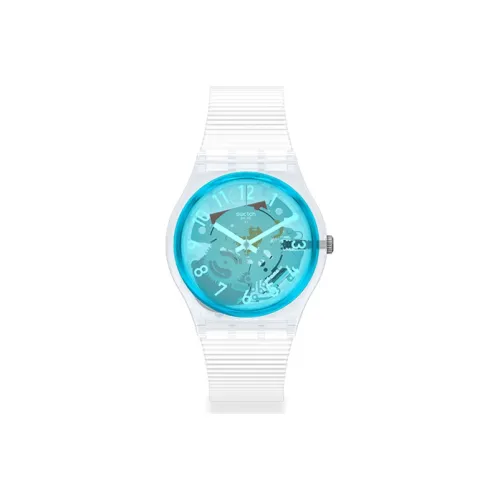 Swatch Quartz Механизм Унисекс Часы 34 мм 34*39 мм Синий Циферблат Пластиковый Корпус Часов Силиконовый Ремешок