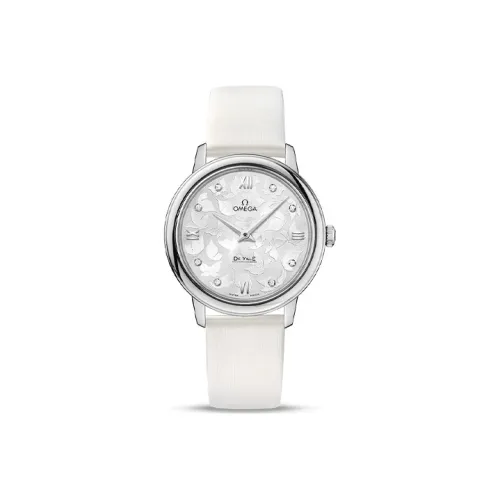 OMEGA Elegant Saucer Series Кварцевый механизм Женские часы 32,7 мм Серебристый циферблат Корпус из нержавеющей стали Ремешок из натуральной кожи