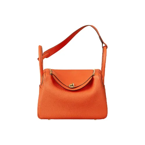 HERMES Lindy Коровья кожа Сумка через плечо Женская 9J Feu Пламенно-оранжевый
