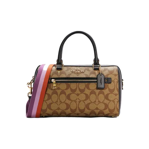 COACH Rowan Холст и Кожа Бостон Сумка через плечо Большая Женская Кофейная