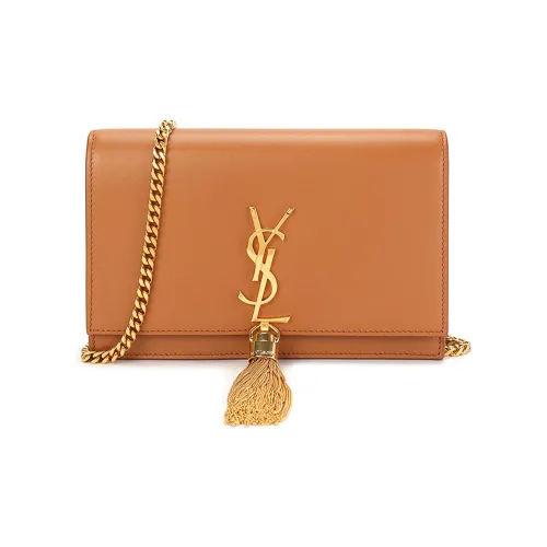 SAINT LAURENT Kate Гладкая кожа кисточка цепочка кошелек сумка через плечо сумка на плечо женская карамельно-коричневый