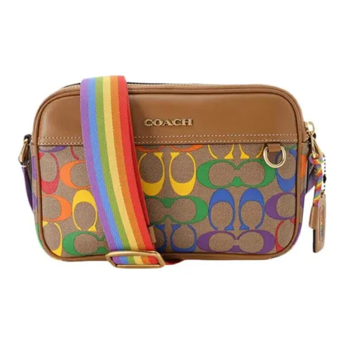 COACH Graham Покрытый холст с утонченной телячьей кожей сумка через плечо среднего размера женская цвет хаки