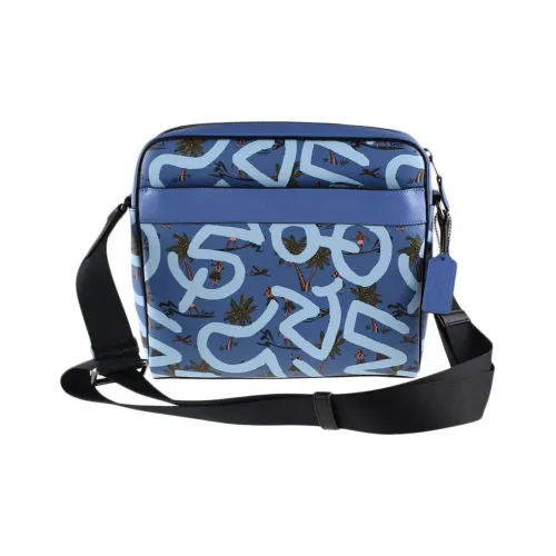 COACH Keith Haring Коллаборация Charles Коровья кожа Camera Сумка Сумка через плечо Большой Женские Синий