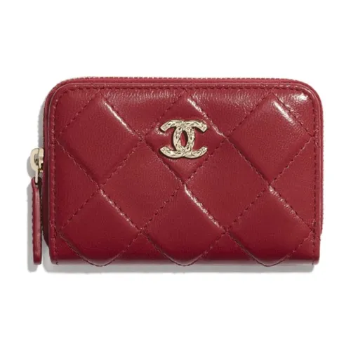 CHANEL Crushed овчина и металл аксессуар мелочь кошелек кошелек женский красный