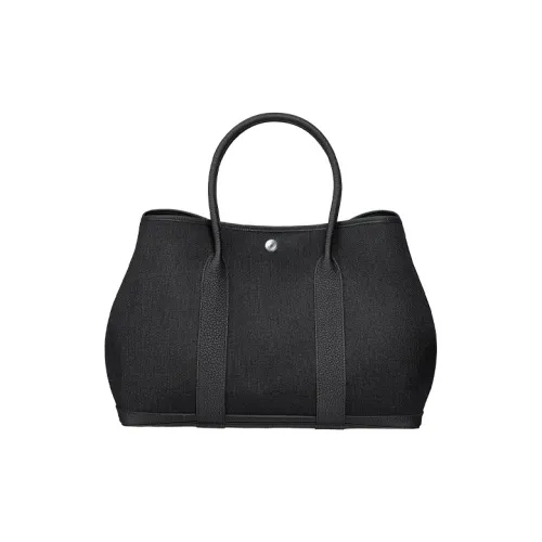 HERMES Garden Party Холст с Negonda Телячья кожа Садовая сумка Унисекс Черный