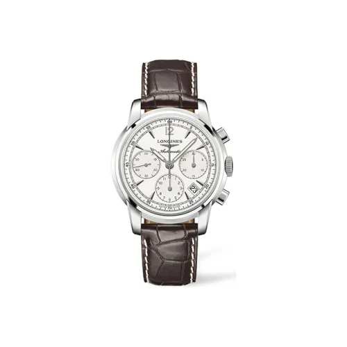 LONGINES Soimia Collection Автоматический Механический Механизм Мужские Часы 41 мм Белый Циферблат Корпус из Нержавеющей Стали Кожаный Ремешок