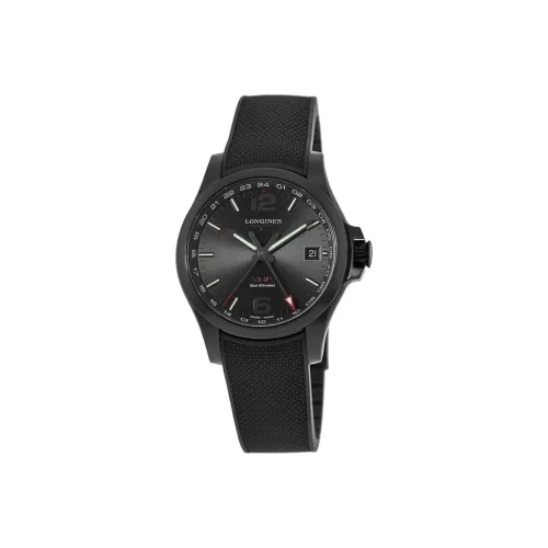 LONGINES Comcast V.H.P Series Кварцевый механизм Мужские часы Циферблат Черный PVD покрытие Корпус часов Резиновый ремешок