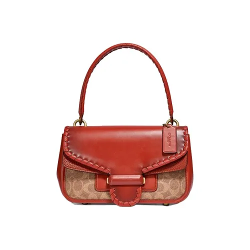 COACH Cody Кожа Flip Сумка Портативная Сумка через плечо Сумка на плечо Женская Коричневая и Красная с Монограммой