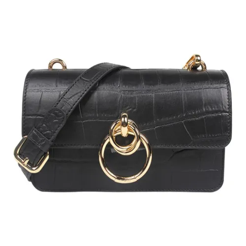 PINKO SIMPLY Корова Кожа Маленькая Квадратная Сумка Сумка через плечо Маленькая Женская Черная Черная Золотая