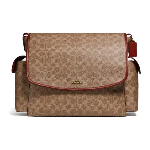 COACH Детский Покрытый холст с Телячья кожа Сумка через плечо Курьерская сумка Сумка на плечо Женская Коричневый Rust Монограмма
