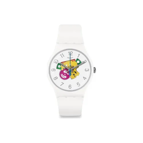 SWATCH Original Collection Кварцевый механизм Унисекс Часы 41 мм Белый циферблат Пластиковый корпус Часы Силиконовый ремешок
