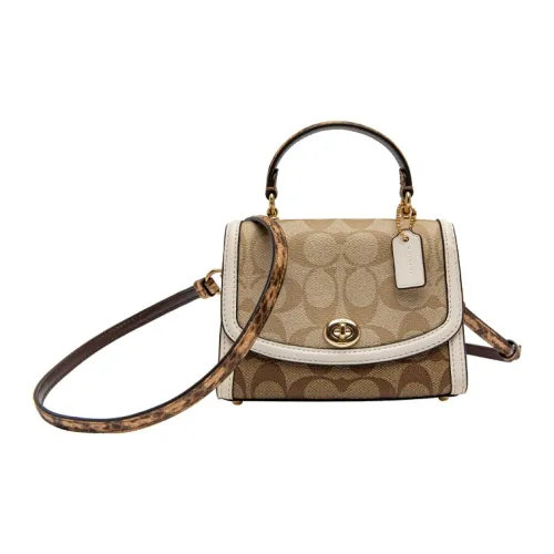 COACH Tilly Холст и Кожа Сумка через плечо Мини Сумка Женская Хаки Коричневая Монограмма