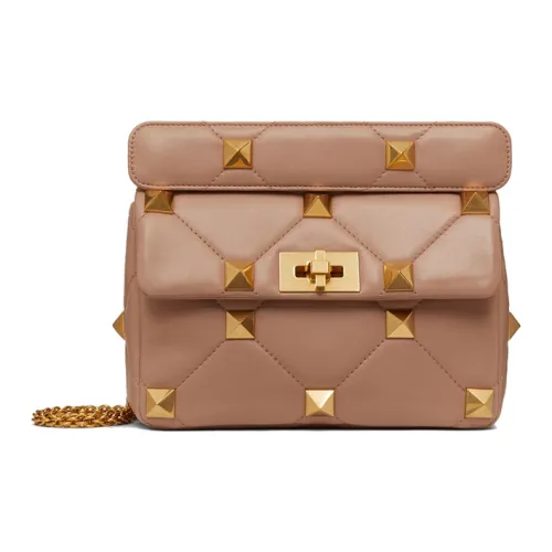 Valentino Roman Stud Овечья шкура Ручная Сумка Сумка через плечо Сумка через плечо Средняя Женская Коричневая Розовая