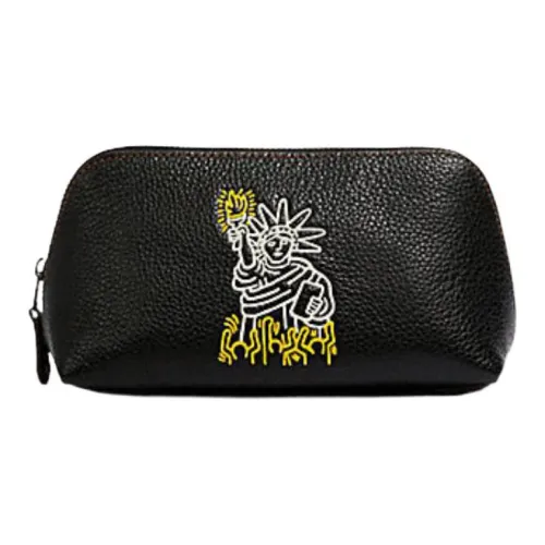 COACH Keith Haring Коллаборация Косметика Кожа Косметичка Женская Черная
