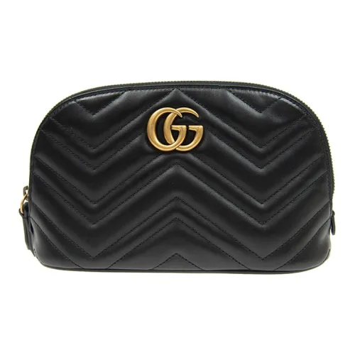 GUCCI GG Marmont Quilted Кожа Косметичка Сумка для туалетных принадлежностей Клатч Большой Женский Черный