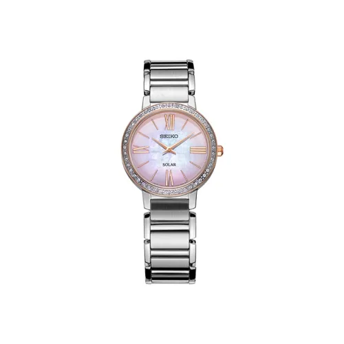 SEIKO Solar Кварц Механизм Нержавеющая Сталь Ремешок Часы 30,3мм Женские Часы Розовый Циферблат Часов SUP432P1