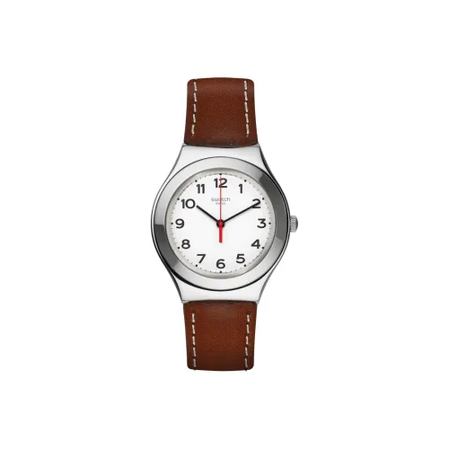 SWATCH Big Collection Кварцевый механизм Мужские часы Циферблат 37,4 мм Белый корпус Нержавеющая сталь Кожаный ремешок YGS131