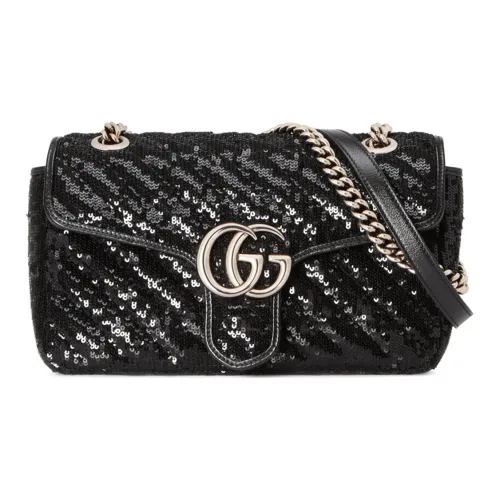 GUCCI GG Marmont Шелковая Сумка через плечо Женская Черная