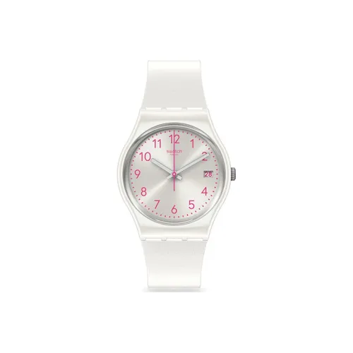 Swatch Quartz Механизм Унисекс Часы 34 мм Серебристый Циферблат Пластиковый Корпус Часы Силиконовый Ремешок