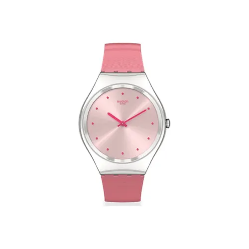 Swatch Quartz Механизм Женские часы 34 мм Розовый циферблат Eco-Friendly Материал Корпус часов Силиконовый ремешок SYXS135