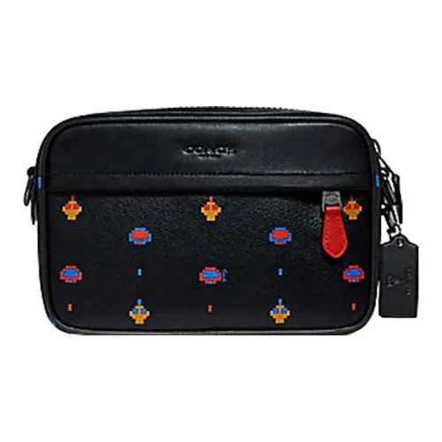 COACH Graham Покрытый холст с телячьей кожей Camera Сумка Сумка через плечо Средняя Женская Черная