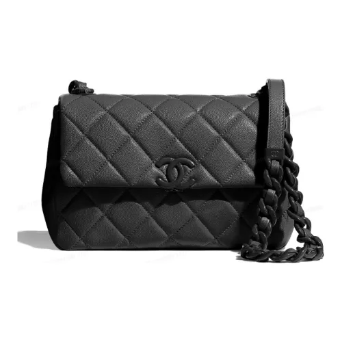 CHANEL Classic Flap CFSo Черный Корова Крупнозернистая текстура Сумка через плечо Средний Женский Черный