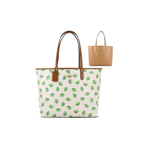 COACH Городская кожаная сумка-тоут сумка для покупок сумка сумка через плечо женская белая коричневая