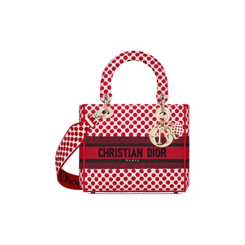 DIOR LADY D Лайт Вышивка Сумка Lady Dior Сумка через плечо Сумка среднего размера Женская Красная