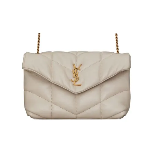 SAINT LAURENT Лоскутное шитье Овечья шкура Цепочка Сумка Облачная Сумка Подушка Сумка через плечо Мини Женская Белая