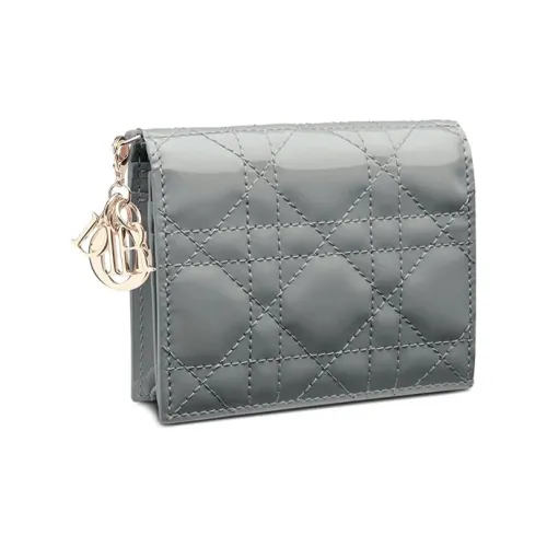DIOR Lady Dior Лакированная кожа Коровья кожа Кошелек Женские Candy Color Рок Серый