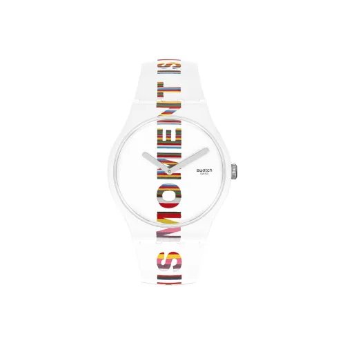 SWATCH Arts Collaboration Collection Кварцевый механизм Унисекс Часы 41 мм Белый циферблат Пластиковый корпус Часы Силиконовый ремешок