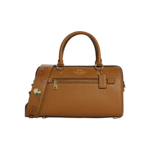 COACH Diary Вышивка Коллаборация Rowan Кожа Pillow Bag Crossbody Boston Bag Сумка Large Женская Коричневая