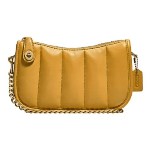 COACH Swinger Овчина Кожа Сумка на плечо Маленькая сумочка Портативные сумки через плечо Сумка через плечо Женская Ярко-желтая