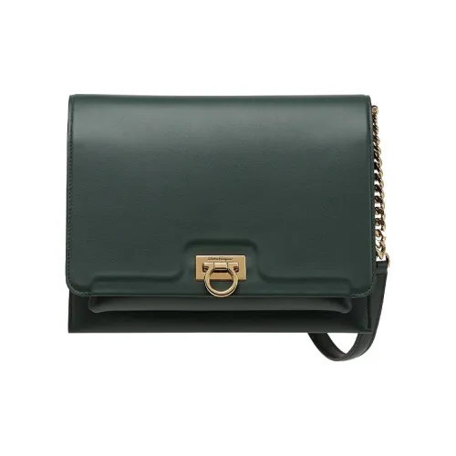 FERRAGAMO Trifolio Коровья кожа Сумка через плечо Женская Темно-аква-зеленая