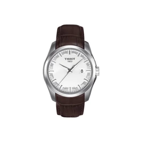 TISSOT Kutu Collection Кварцевый механизм Мужские часы 39 мм Белый циферблат Корпус из нержавеющей стали Кожаный ремешок