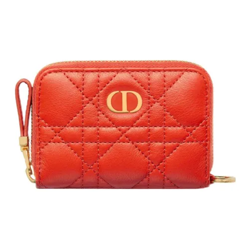 DIOR Caro Мягкий Телячья кожа Клатч Монета Кошелек с держателем для карт Женский Ярко-оранжевый