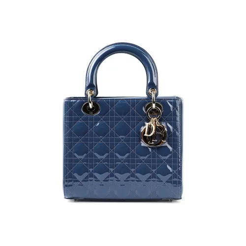DIOR Lady Dior Лакированная кожа коровья кожа сумка среднего размера женская темный джинсовый синий