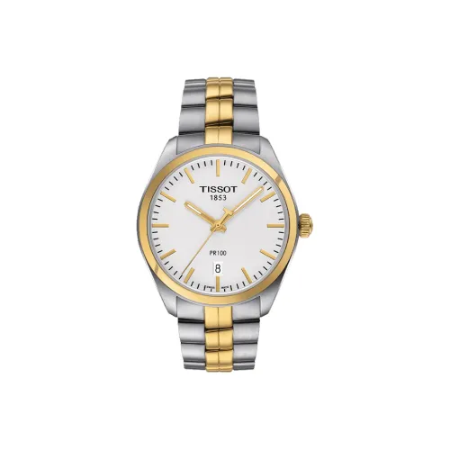 Tissot PR100 Collection Кварцевый механизм Мужские часы Циферблат 39 мм Белый корпус из нержавеющей стали