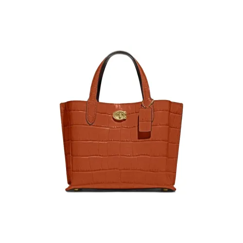 COACH Крокодиловый узор Кожа Ведро Сумка Тоут Сумка Сумка для покупок Сумка через плечо Средняя Женская Карамельно-коричневая