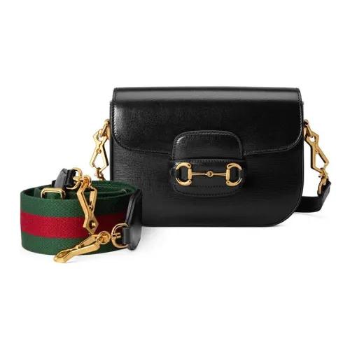 GUCCI Horsebit 1955 Кожа Седло Сумка Сумка через плечо Сумка на плечо Мини Женская Черная