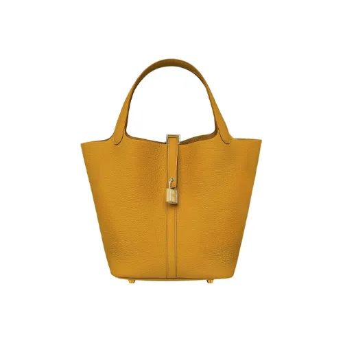 HERMES Picotin Lock Clemence Bullock Кожа Корзина Сумка Ведрообразная Сумка Женская Сумка 9D Ambre Янтарный Желтый