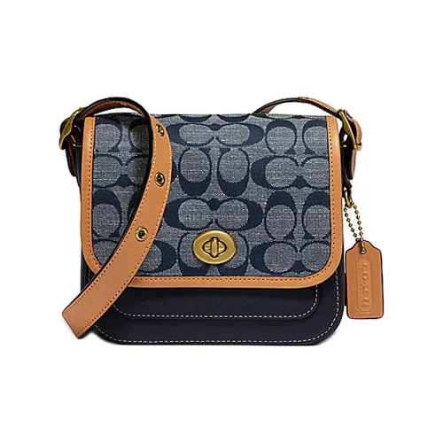 COACH Rambler ПВХ Курьерская Сумка Сумка через плечо Мини Женская Джинсовый Синий Монограмма