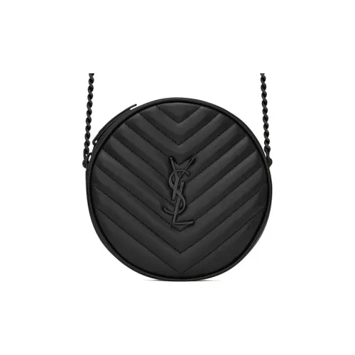 SAINT LAURENT Quilted Кожа Круглая Сумка Сумка через плечо Женская Черная