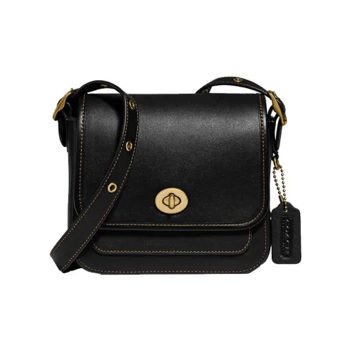 COACH RAMBLER Кожа Маленькая Квадратная Сумка Сумка через плечо Маленькая Женская Ярко-черная