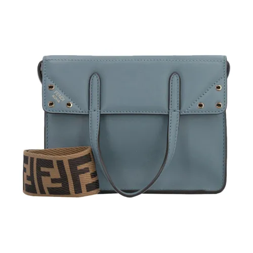 FENDI Телячья кожа Складной Тоут Сумка Сумка для покупок Сумка Сумка через плечо Сумка через плечо Маленькая Женская Серо-голубая Туманно-голубая