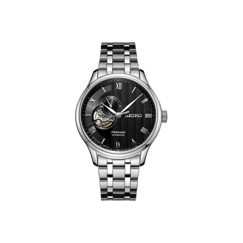 SEIKO Presage Series Механический механизм часы с ремешком из нержавеющей стали черный циферблат мужские часы