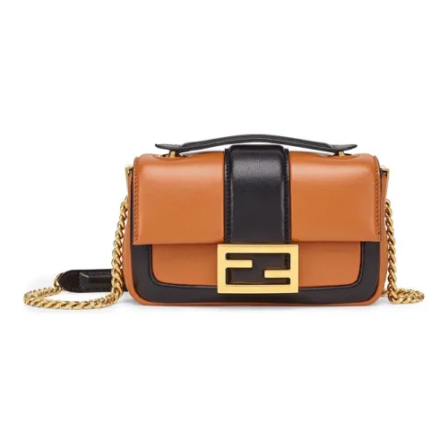 FENDI Baguette Напп Кожа Багет Сумка Портативные Сумки через плечо Сумка через плечо Женская Коричневая и Черная