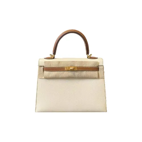 HERMES Kelly Эпсомская кожа Сумка Женская Craie Золотой Milkshake Белый Золотой Коричневый
