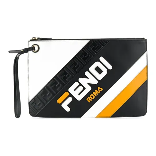 FENDI Телячья кожа Клатч Унисекс Черный Желтый