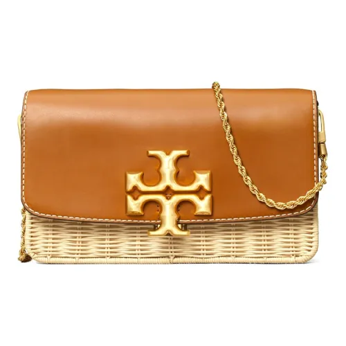 TORY BURCH ELEANOR Текстиль Коровья кожа Сумка через плечо Большая Женская Натуральный Бежевый